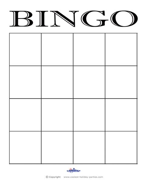 Bingo Template 4x4